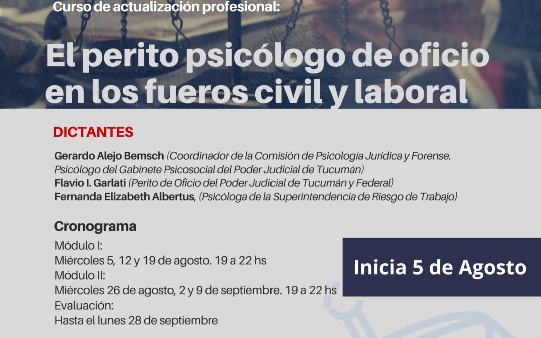 Curso de actualización profesional: El perito psicólogo de oficio en los fueros civil y laboral.