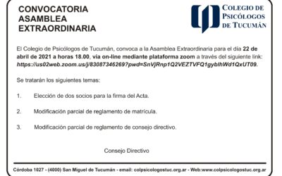 Convocatoria Asamblea  Extraordinaria 2021