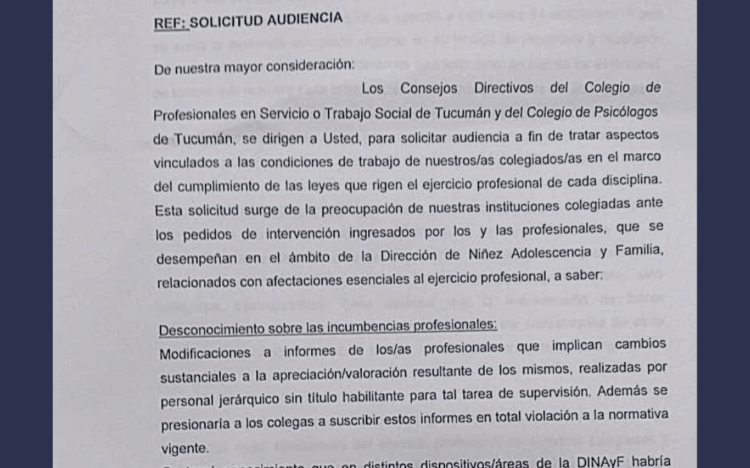 Solicitud de audiciencia a la DINAyF (Ministerio de Desarrollo Social)