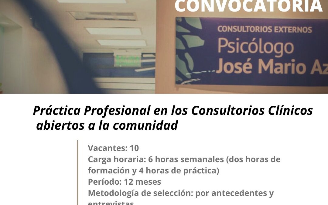 El CPT llama a inscripción de interesados para realizar una Práctica Profesional en los Consultorios Clínicos abiertos a la comunidad.